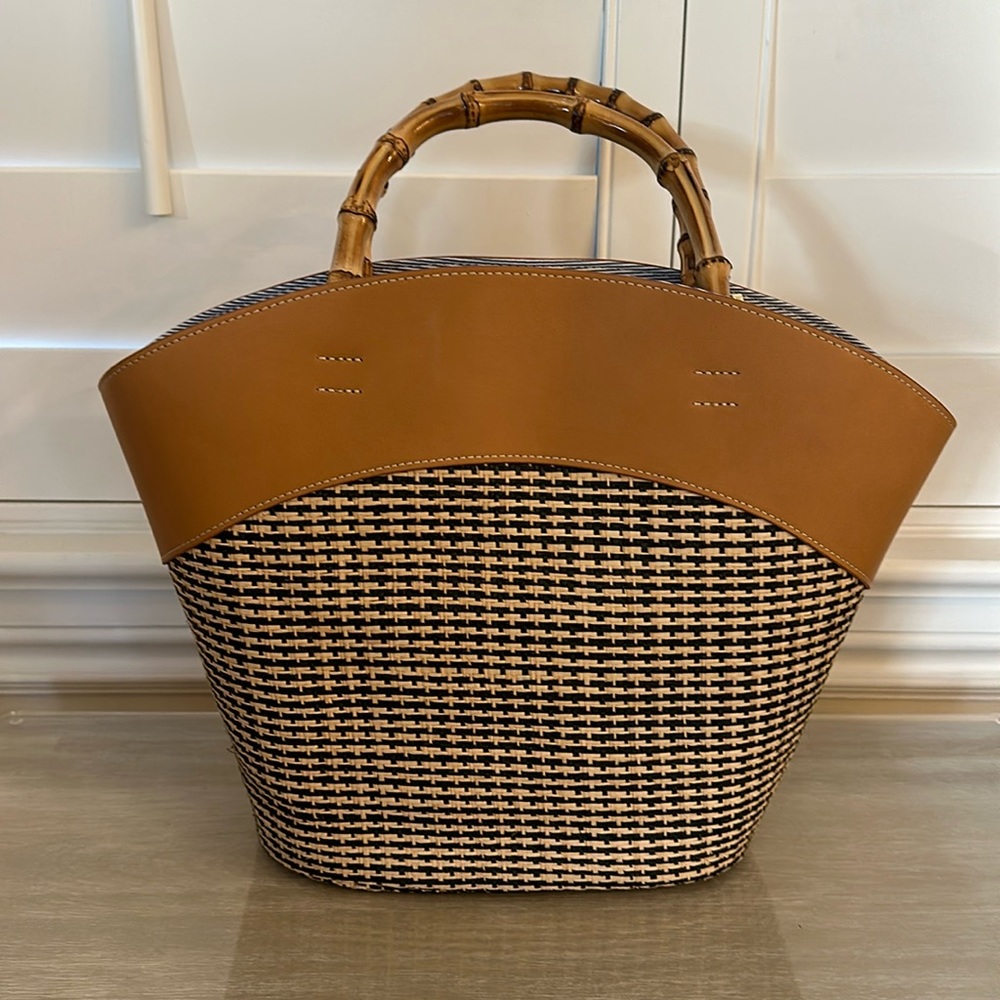 J McLaughlin straw & leather bucket bag
